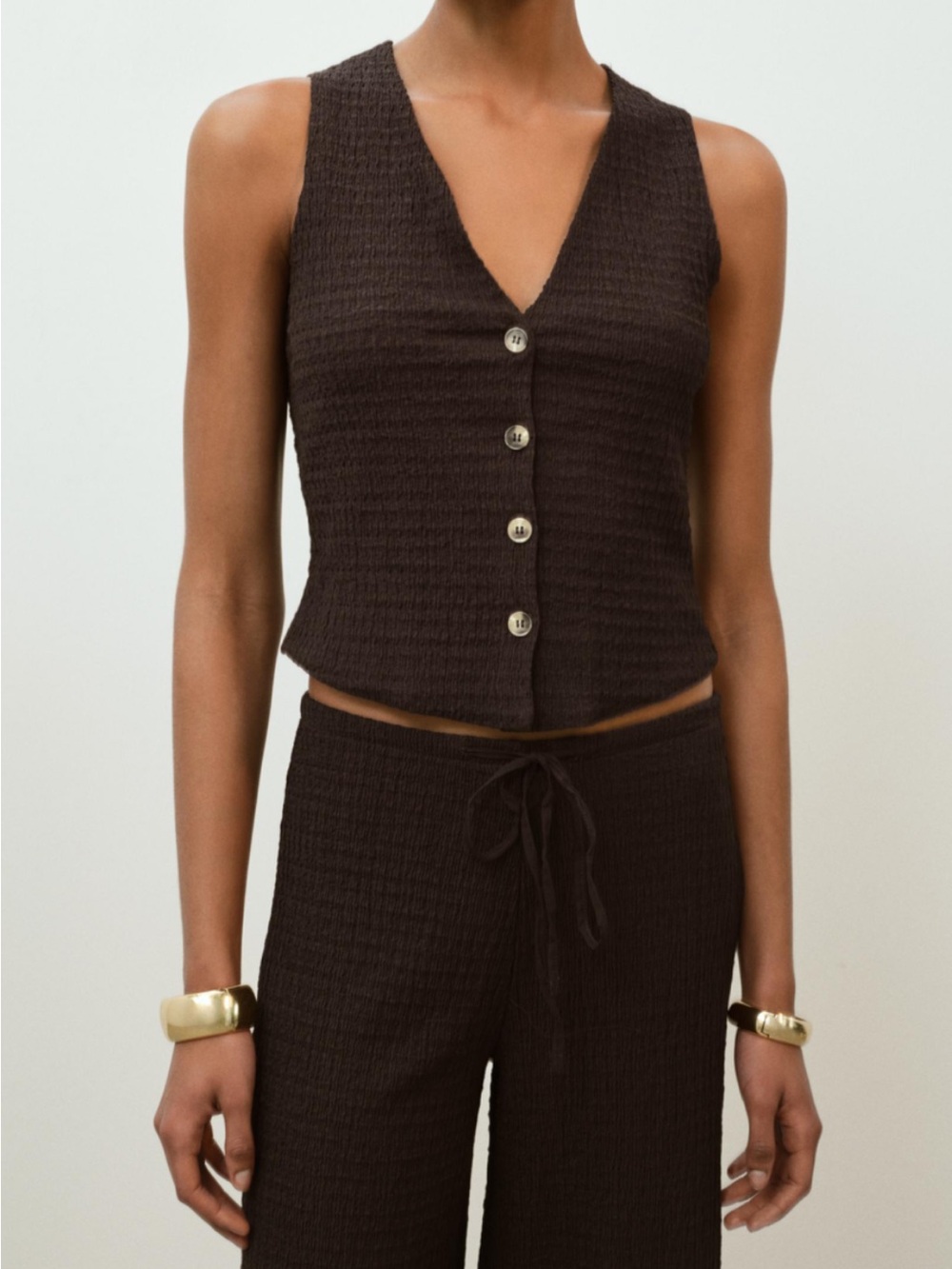 Zara Textured Knitted Button Vest Black V Neck Boho Contemporary Small Waistcoat